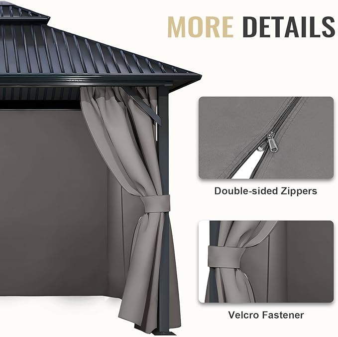 COWVIE 4-Panel 10' x 10' Gazebo Replacement Curtains, Patio Privacy Sidewalls with Double Zipper, Replacement for Outdoor Gazebo Canopy (Curtain Only)