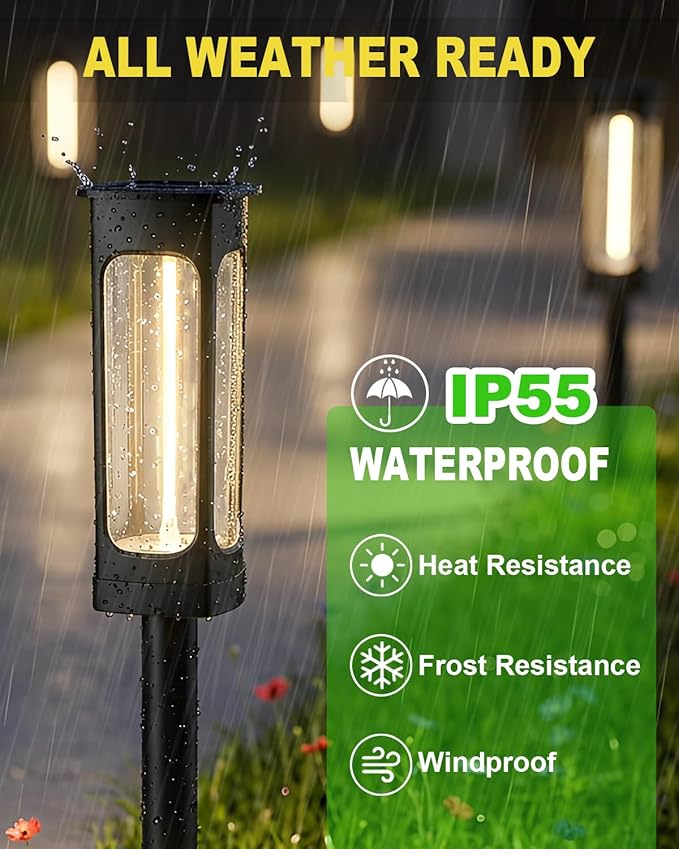 Solar Pathway Lights Outdoor - IP55 Waterproof Solar Lights Outdoor with 3000K Warm White LED, Outdoor Solar lights for Yard Patio Garden Driveway Landscape Lighting, Housewarming Gift New Home Decor