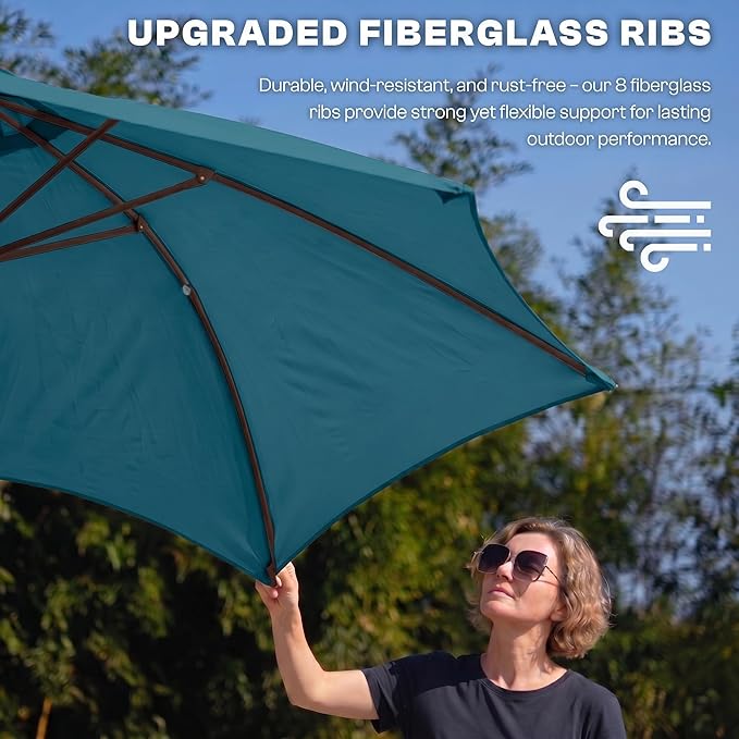 7.5ft Patio Umbrella, Outdoor Table Market Umbrella with Smooth Crank Lift, 6 Windproof Fiberglass Ribs, UPF50+ UV Protection for Deck, Pool, Garden and Backyard