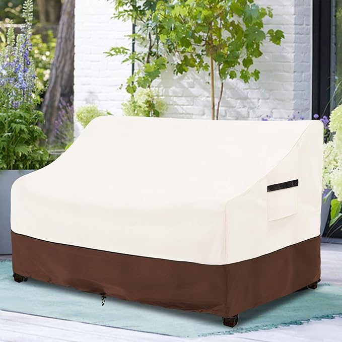 Patio Sofa Covers,100% Waterproof 2-Seater Outdoor Loveseat/Bench Cover,Patio Furniture Covers,58" Wx 32" Dx 32" H,Beige&Brown