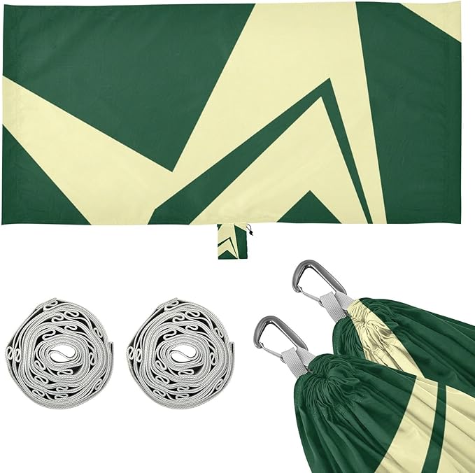 Abstract Art Green Beige Outdoor Hammock with Portabl Carry Bag Indoor Hammock for Outside Patio Backyard Poolside