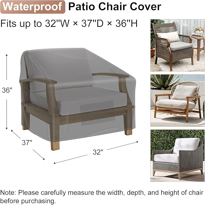 Mrrihand Patio Chair Covers Waterproof, Lounge Deep Seat Cover, Heavy Duty Outdoor Lawn Patio Furniture Covers (32" W x 37" D x 36" H - 2 Pack)
