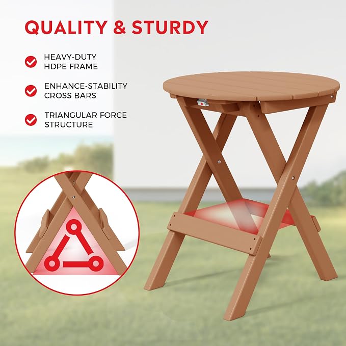 Costaelm Outdoor Bistro Table, Patio Round Portable Folding Bar Height Table Tall Balcony Pub Small High Top for Front Porch Deck, Backyard, Garden, Teak