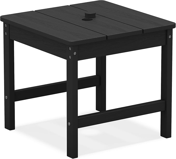 KINGYES Double Side Table with 1.6'' Umbrella Hole, HDPE Adirondack End Table- Black