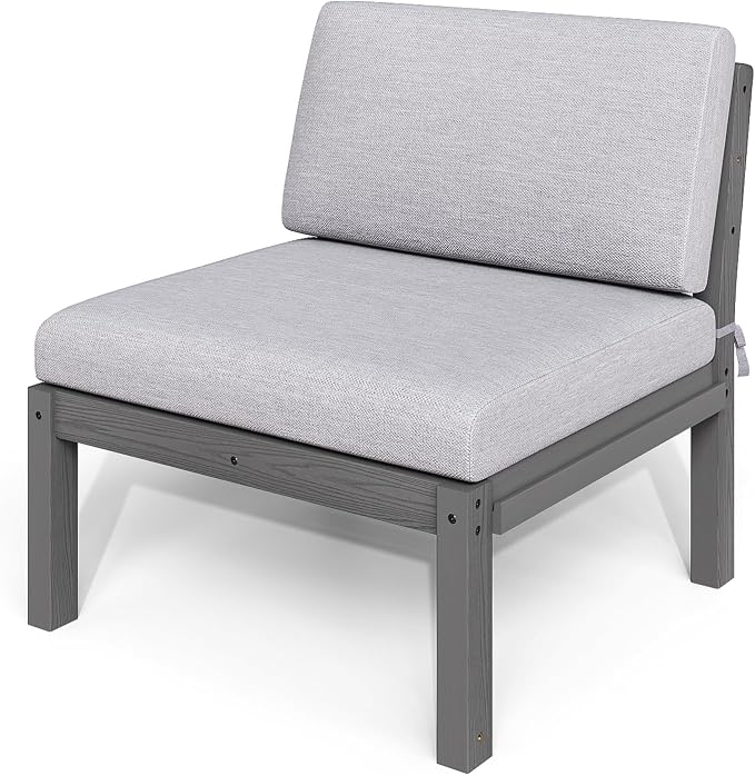 Modular Outdoor Patio Furniture Armless Seat, HIPS All-Weather Outdoor Sectional Sofa with High-Density Thick Cushions, Easy Side Interlock, Patio Seat for Backyard, Balcony, Deck (Grey)