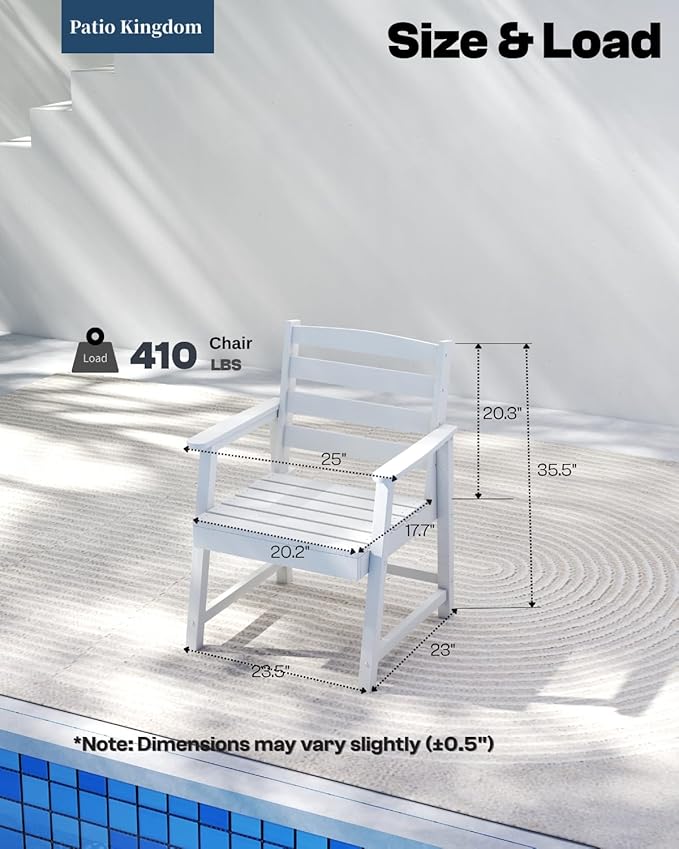 7-Piece Outdoor Dining Set for 6, 75.2" HDPE Patio Table with Umbrella Hole & 6 Chairs, Weather-Resistant Wood-Look Patio Furniture for Garden, Lawn, Deck, or Poolside (White)