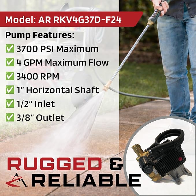 The ROP Shop OEM Annovi Reverberi 3700 PSI Horizontal Brass Head Pressure Washer Water Pump, RKV4G37D-F24, 4 GPM, 1" Shaft with VRT3 Unloader & Mounting Bolts