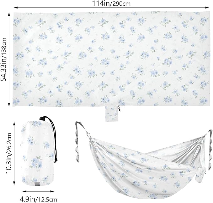 Camping Hammock Outdoor Hammocks for Outside Blue Small Floral Beach Trees Portable Lightweight with Pockets Tree Straps Indoor