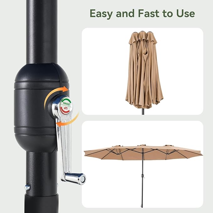 Aoxun 15ft Patio Umbrella with Base Included, Outdoor Double-Sided Rectangular Umbrella with Crank Handle & Ventilation, Large Standing Umbrella for Pool, Deck, Lawn, Backyard & Beach