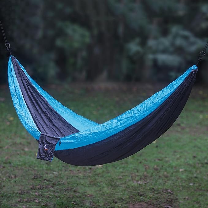 NOVICA Black with Turquoise Blue Trim Parachute Portable 2 Person XL Camping Hammock with Hanging Straps, 'Highland Dreams' (Double)