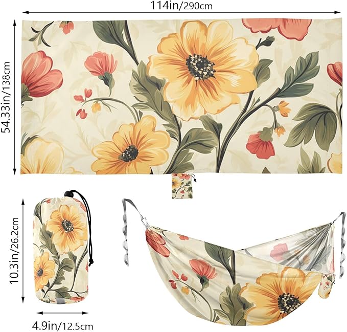 Vintage Flower Camping Hammocks Rope Hammock for Patio Backyard Lounge Base