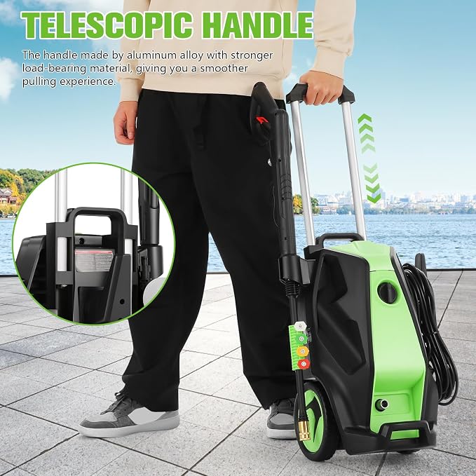 5000PSI 4.0GPM Heavy Duty Electric Pressure Washer with 33 FT Extension Hose, 4 QCNozzles and 500ml Foam Cannon for Cars/Fences/Driveways/Patios/Home Cleaning, Deep Green