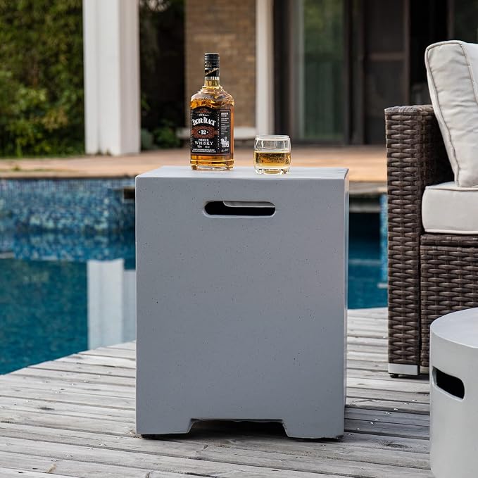 COSIEST Outdoor Hideaway Tank Table for Gas Fire Pits, Hides Standard 20lb 16-inch Propane Tank Cover w Side Handles (Gray)