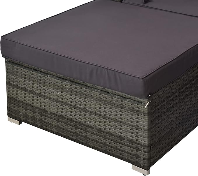 Outsunny 5-Piece Patio Furniture Set with Cushions, Outdoor PE Rattan Wicker Sofa Set, Sectional Furniture with Pillows, Glass Coffee Table for Garden, Backyard, Mixed Gray/Gray