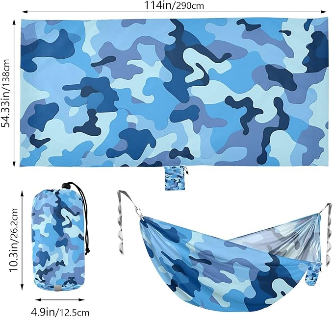 Camouflage Blue Dark 330lb Capacity Hammocks for Camping with Portabl Carry Bag Rope Hammock for Patio Backyard Lounge Base capas para la Lluvia