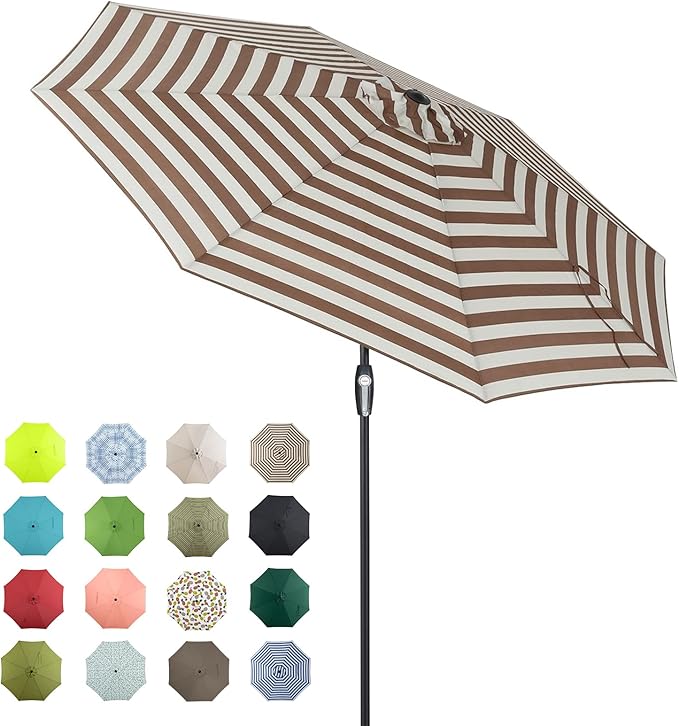 Tempera Patio Market Outdoor Table Umbrella with Auto Tilt and Crank, Large Sun Umbrella with Sturdy Pole & Fade Resistant Canopy, Easy to Set