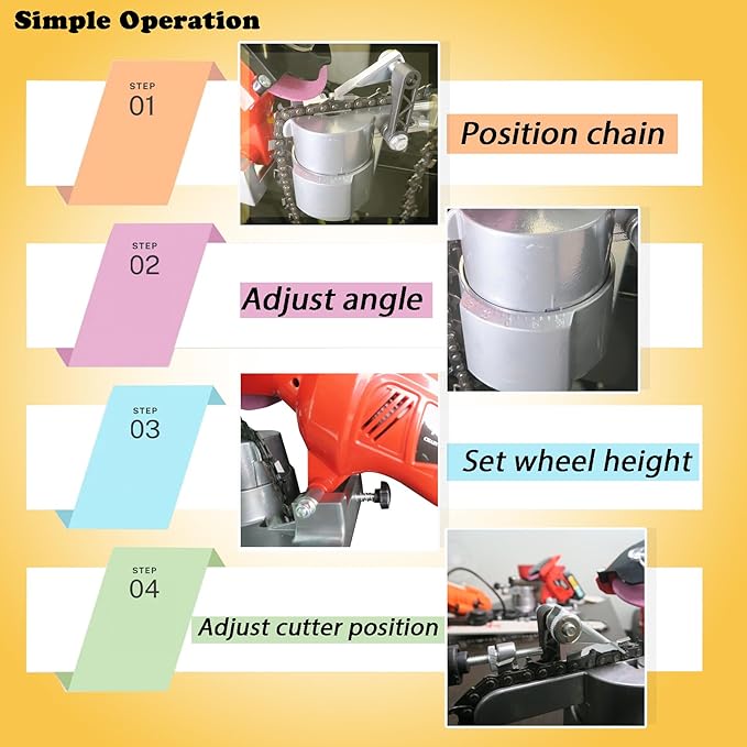Electric Chainsaw Sharpener, 250W High-Speed Chain Grinder with Adjustable Angle, Heavy-Duty, Mountable, Red Sharpener for Chains from 1/4'' to 3/8'' Pitch