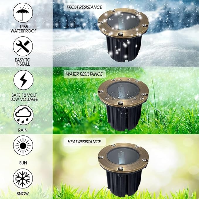 LED Low Voltage Landscape Lighting Well Lights 173 - Solid Brass In Ground Lights for Outside, Long Lasting Home and Garden 12 Volt Landscape Lighting with Ground Spake & Connectors (Without Bulb)