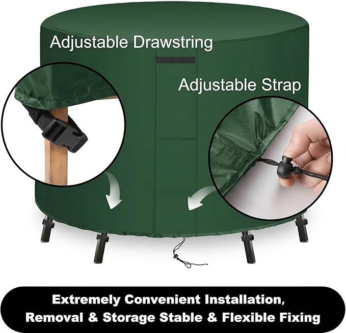 UPGRADE Outdoor Furniture Covers, Custom Size 32"(D) x 28"(H) Round Patio Table and Chair Waterproof Covers, Heavy Duty 420D,Green