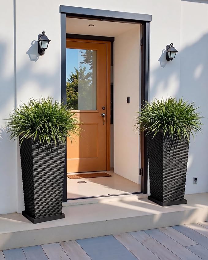 Greesum 30 Inch Tall Plastic Planters with Detachable Inner Pot & Drainage Holes (Set of 2), Extra Large Outdoor Flower Pots for Large Plants, Trees, Patio, and Garden, Black