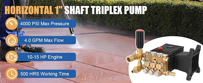 Pressure Washer Pump, 4000 PSI 4.4 GPM, 1" Horizontal Shaft Three-Layer Plunger, Direct Drive Replacement Kit Compatible with Simpson, MorFlex & Major Brands