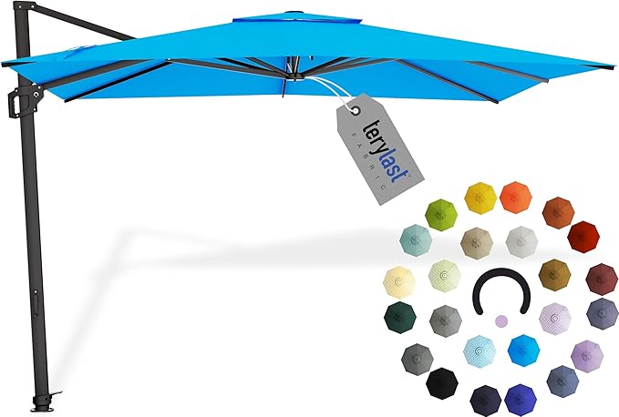Midtown Umbrellas 9 x 9 Ft Outdoor Cantilever Patio Umbrella w/Terylast Cobalt Blue Fabric - Rotate 360° Offset Patio Umbrella, Deck Patio Umbrella, Backyard Umbrella & Garden Umbrella - Black Frame