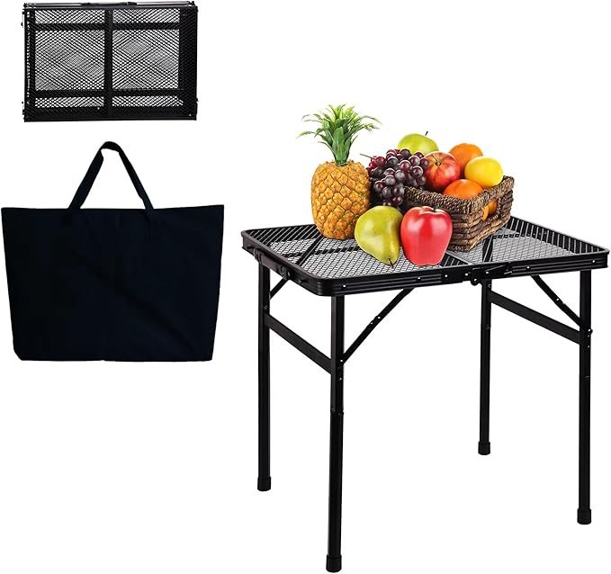 Small Folding Table for Camping Picnic Grill,Garden BBQ Side Table-Portable Lightweight,Compact,Height Adjustable Patio Outdoor Table with Carry Bag