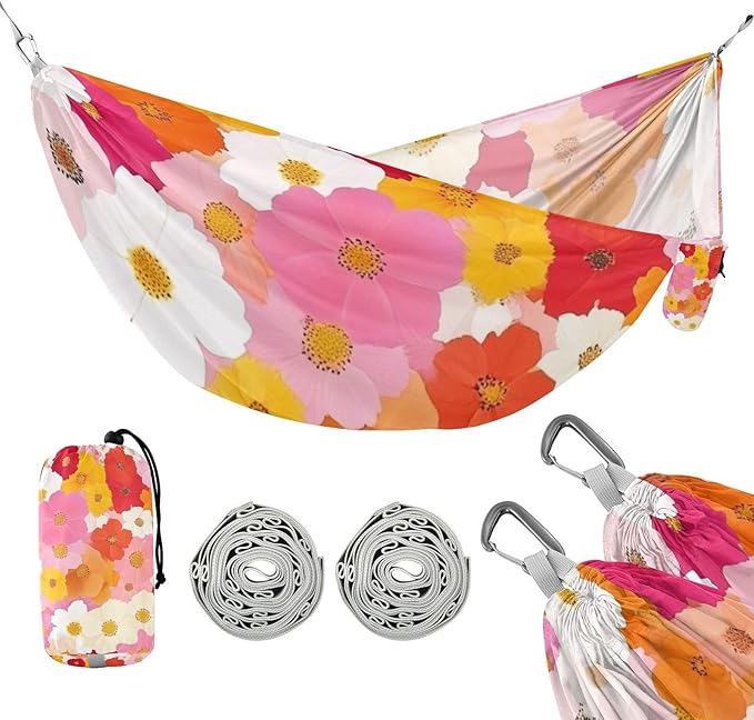 Beauty Spring Flowers Peach Blossom Outdoor Hammocks with Tree Straps Cloth Hammock for Indoor Outdoor Patio