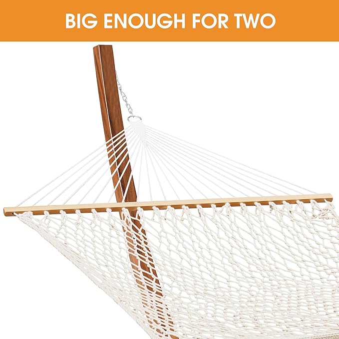 Lazy Daze Hammocks Double Rope Hammock with 13 FT Curved Steel Heavy Duty Stand for Outside, Backyard, Patio, 450 Lbs Capacity, Natural