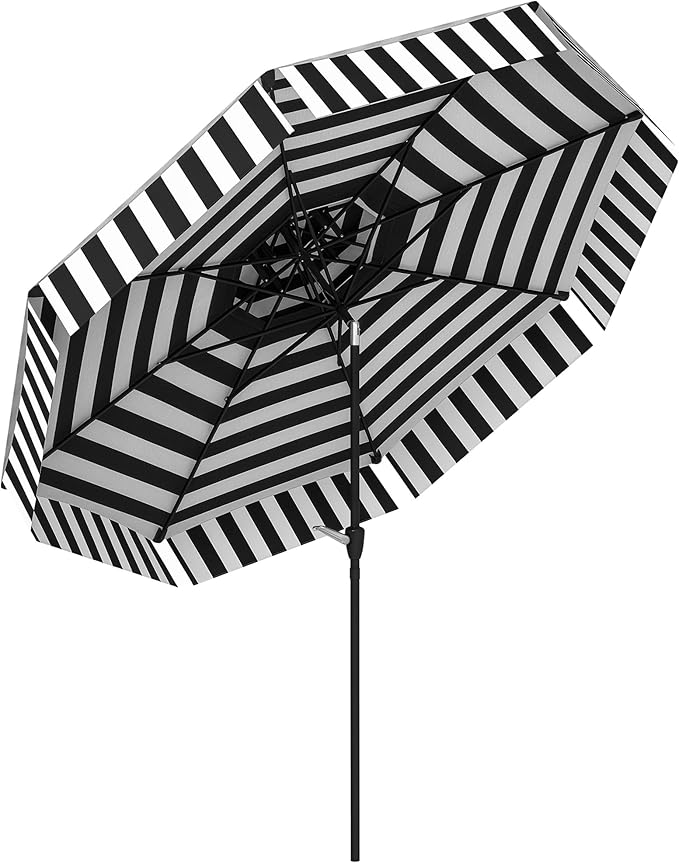 Outsunny 8.6FT Patio Umbrella, UPF 30+ Outdoor Market Umbrella, 2-Tier Vented Patio Table Umbrella with Crank 8 Ribs, Tiltable Porch Umbrella for Garden Deck Poolside, Black