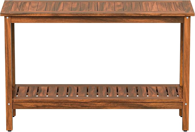 Wooden Console Table, 48in 2-Shelf Solid Wood Patio Side Table, Indoor Outdoor Buffet Bar Organizer with Foot Sliders (Natural)