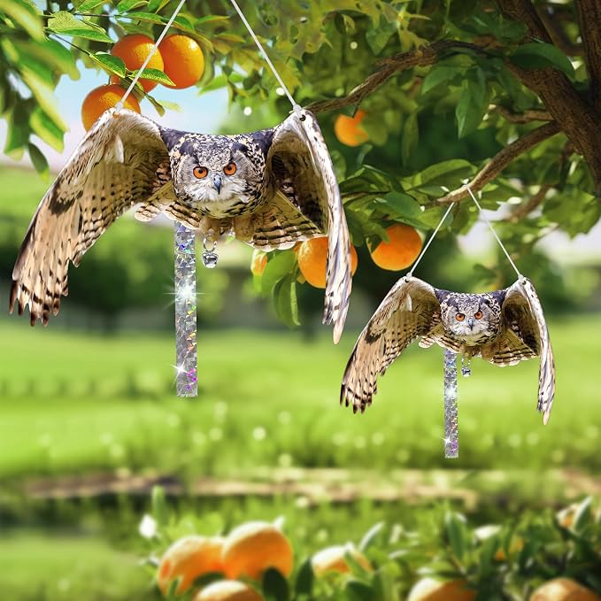 Owls to Keep Birds Away: 4Pack Fake Owls with Reflective Tape for Garden Patio, Reflective Hanging Decoration to Keep Birds Pigeon from Windows Tree