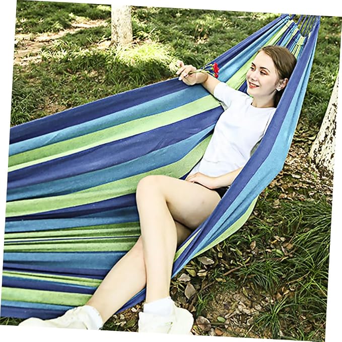 SUPVOX Double Canvas Swing Hammock for Two Adults, Thickened Widened Outdoor Hanging Hammock, Portable Travel and Garden Swing in Blue