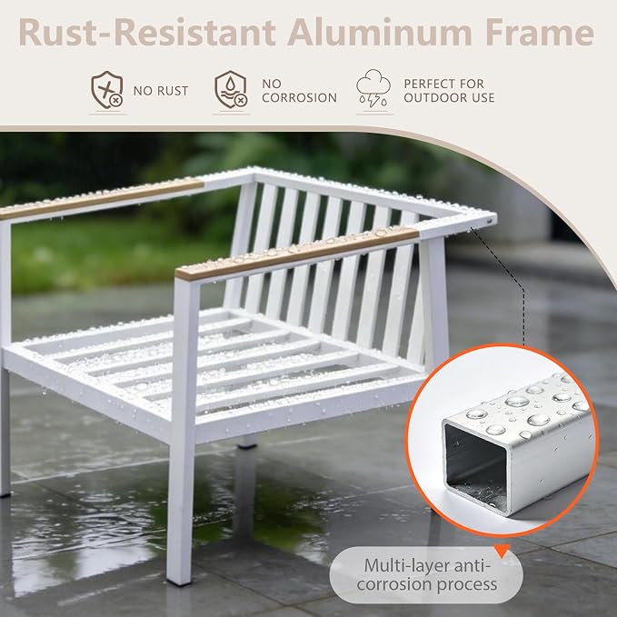 Aluminum Patio Sectional Furniture Set,5 piece Patio Conversation Sets Outdoor Patio Furniture Set Sofa with Coffee Table & Washable Cushions White