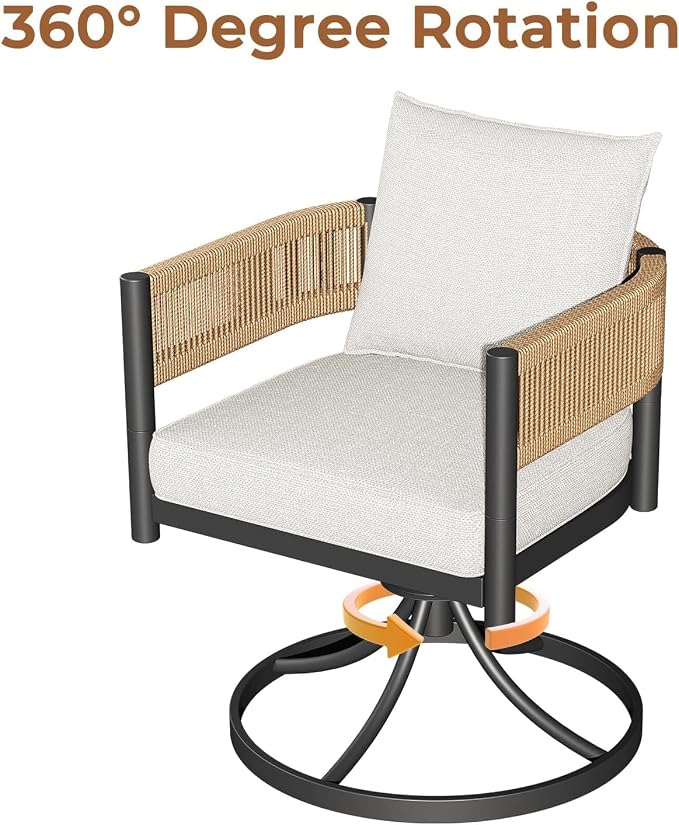 Grand patio 5-Piece Expandable Table Dining Set for 6 to 10, Aluminum Outdoor Dining Table with Glass Tabletop, Metal Woven Wicker Swivel Patio Chairs with Cushions for Yard, Poolside, Deck (Natural)