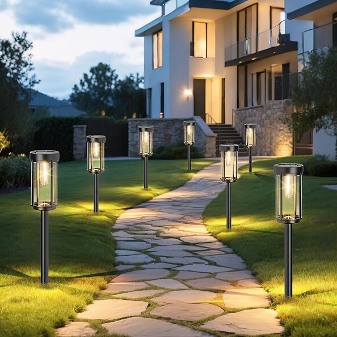 8 Pack Solar Lights Outdoor Waterproof for Garden Walkway Pathway Lawn Yard Decorative Modern Landscape Lighting. (Warm White, 8)