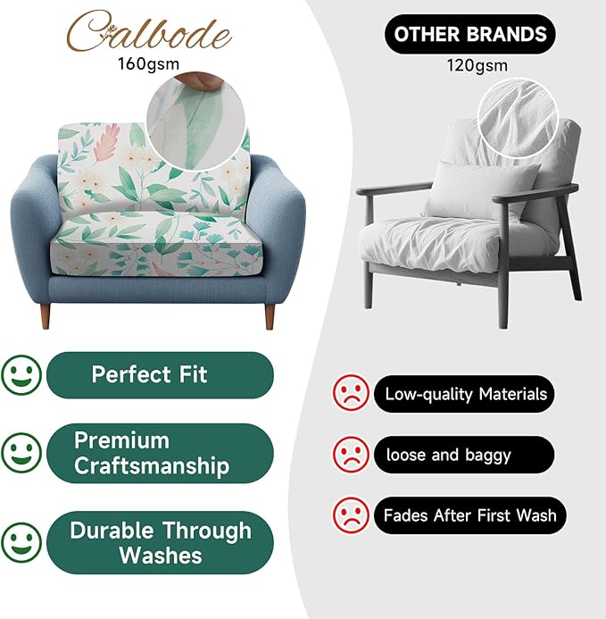 CALBODE 12Pcs Stretch Patio Cushion Cover, Fresh Botanical Printed Couch & Sofa Slipcovers for Patio Furniture Cushions Washable Reusable Couch Covers Replacement for Spring Summer (Cover Only)