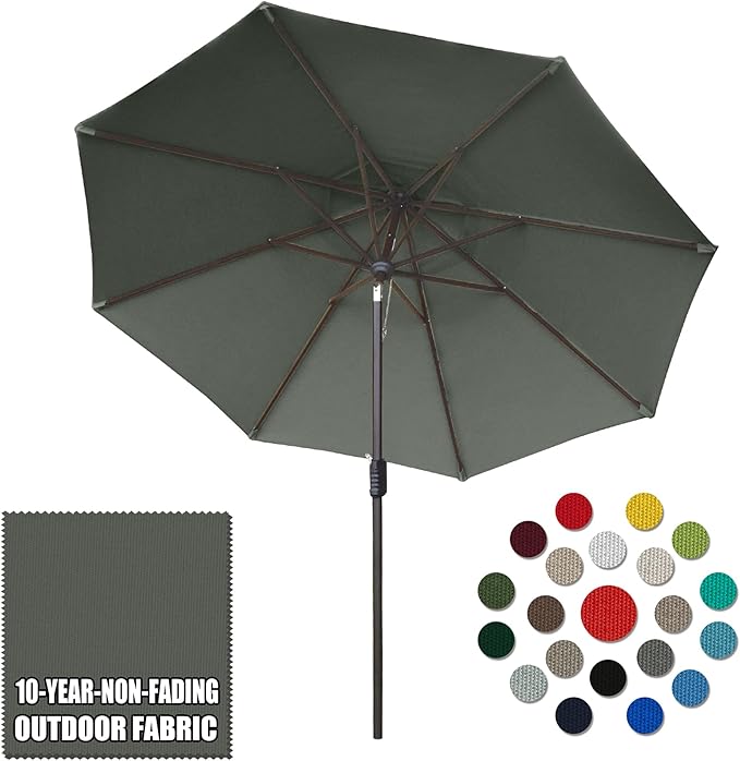 Eurmax USA 10-Year-Non-Fading 10FT Outdoor Patio Market Umbrella,UPF50+ UV Resistant Sun Shade,Heavy Duty Commercial Grade,Crank Lift&Tilt,Windproof Vented Top for Garden,Pool,Deck,Charcoal