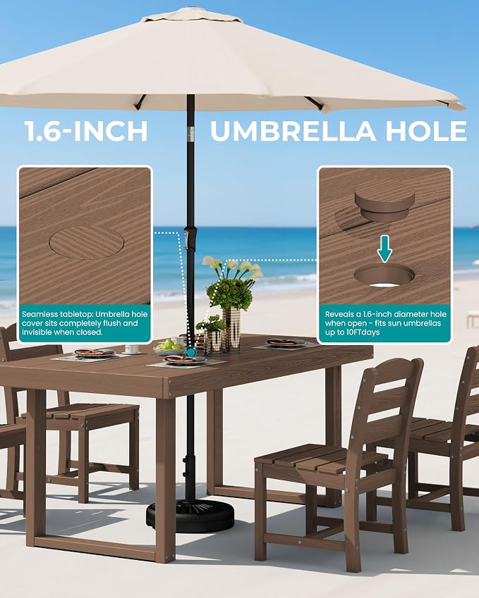 SERWALL HDPE Outdoor Dining Set for 4, 67'' Patio Table and Chairs Set | with Armless Seat