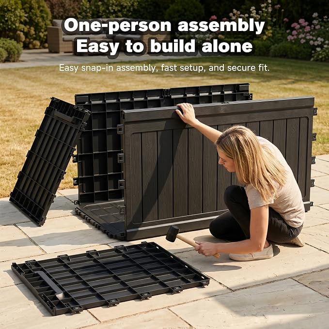 230 Gallon Large Outdoor Storage XXL Deck Box for Patio Furniture, Outdoor Cushions, Garden Tools and Sports/Pools Equipment, Waterproof Resin, Lockable, Black (230, Gallons)