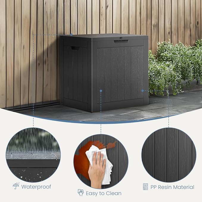 Deck Box with 31 Gallon Capacity, Weatherproof Resin Lockable Outdoor Storage for Secure Package Deliveries and Indoor Storage in Garden or Patio(Black)
