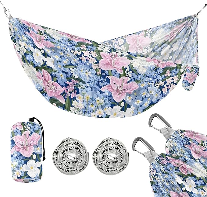 Camping Hammock Outdoor Hammocks for Outside Lisianthus Flowers Beach Trees Portable Lightweight with Pockets Tree Straps Indoor