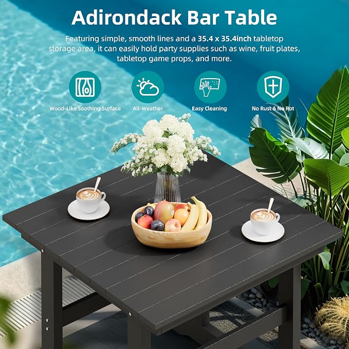 Shintenchi 5 Pieces Outdoor Dining Set,HDPE Outdoor Table and Chairs Set for 4,All Weather Patio Furniture Sets,Modern Wooden Textured Dining Sets for Backyard,Garden,Black