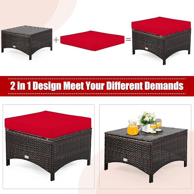 Tangkula 5 Pieces Patio Furniture Set, Outdoor Rattan Conversation Sofa Set with Loveseat, Single Sofas and Ottoman, Sectional Sofa Set with Removable Cushions for Porch, Backyard, Balcony, Lawn