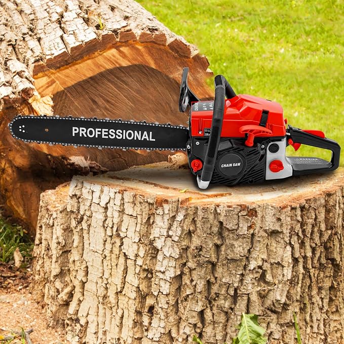 Gas Powered Chainsaw, 2-Stroke 58CC 2KW 18Inch Handheld Cordless Petrol Chain Saw Power Head Gas Powered Chainsaw Portable Gasoline Chain Saw for Garden Pruning, Forest Logging (18In 58CC 2KW)