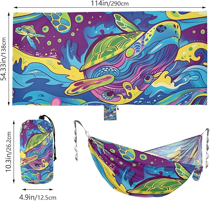 Cartoon Color Whalurtle 330lb Capacity Outdoor Hammock with Portabl Carry Bag Fabric Hammock for Indoor Outdoor Patio hamaca para acampar