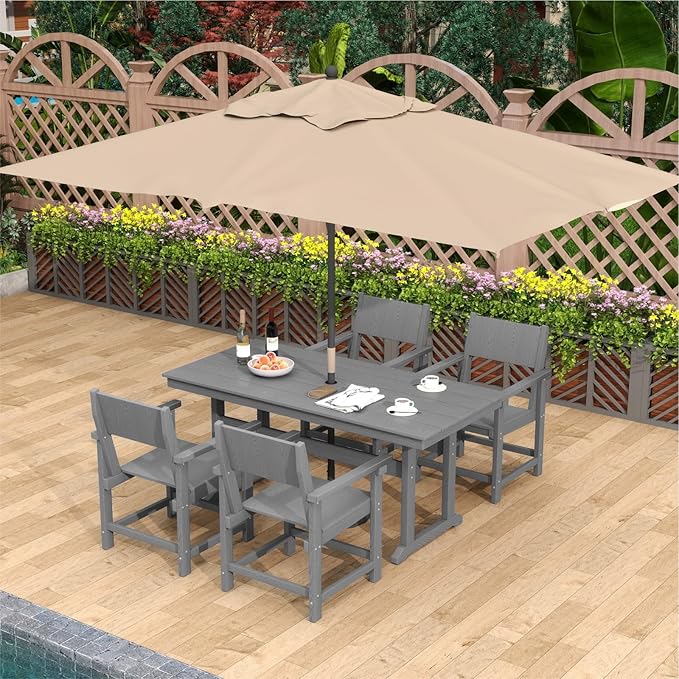 5-Piece HDPE Outdoor Patio Dining Set,Outdoor Table and Chairs,Modern Plastic Dining Sets with Umbrella Hole Cut-Out Table and 4 Chairs Gray