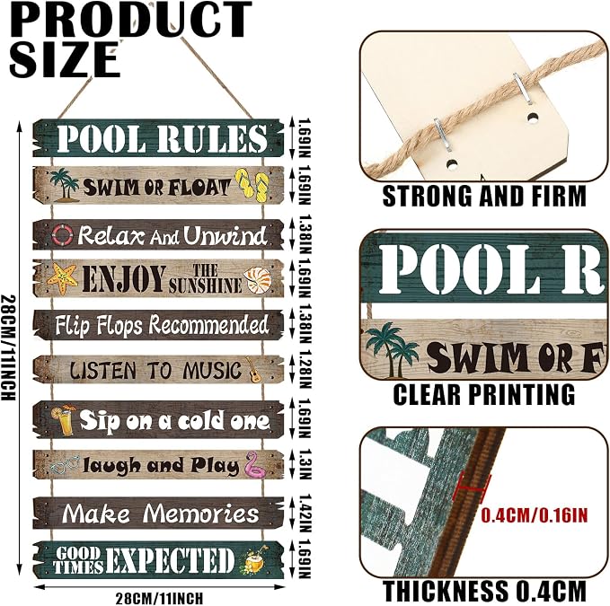 Tatuo Hot Tub Pool Patio Rules Signs Gifts Wood Funny Rules Signs Decorative Outdoor Regulations Plaque Wall Bath for Bathroom Pool Backyard Outdoor Wall Art Accessories(Elegant)