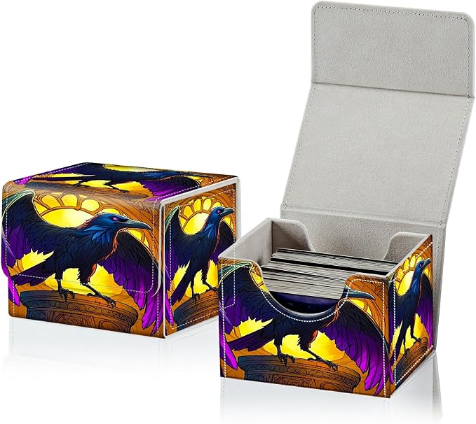 Card Deck Box for MTG, Cards Storage Box Fits 120+ Sleeved, Leather Small Size Strong Magnetic Closing Card Case for Board Games Magic TCG CCG Baseball Collection, Eagle With Purple Wings
