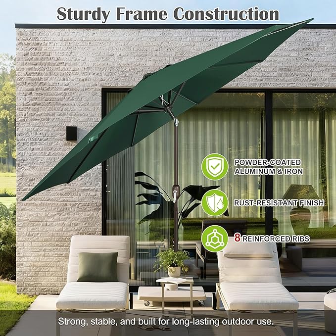 Blissun 10FT Outdoor Patio Umbrella, Outdoor Table Umbrella, Yard Umbrella, Market Umbrella with 8 Sturdy Ribs, Push Button Tilt and Crank
